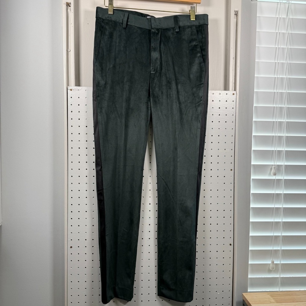 Asos Design Skinny Pants Men's Green Velvet Hook & Loop Slim Fit‎ Dress - 30x30